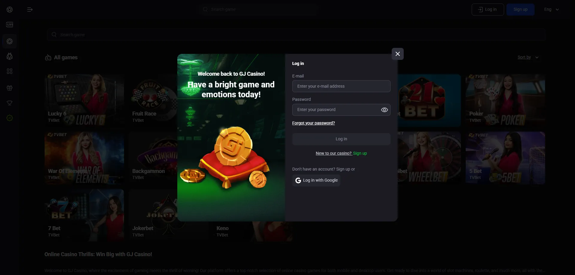 GJ Casino mänguteek — üle 3000 mängu tipptulijatelt